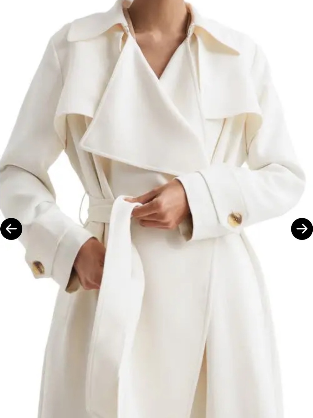 Reiss white Eden Belted Trench Coat with Gold-Tone Buttons. New without Tags.